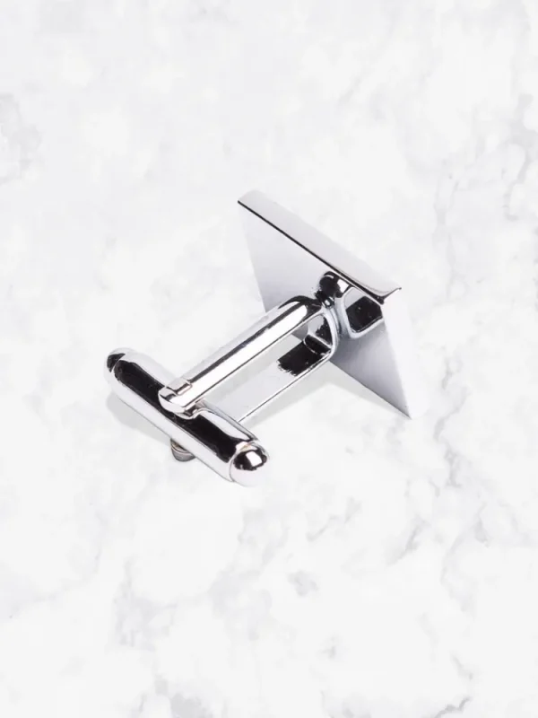 Palenzo Cérémonie | Accessoires Et Chaussures | Boutons de manchettes - Métal argenté rectangles blancs