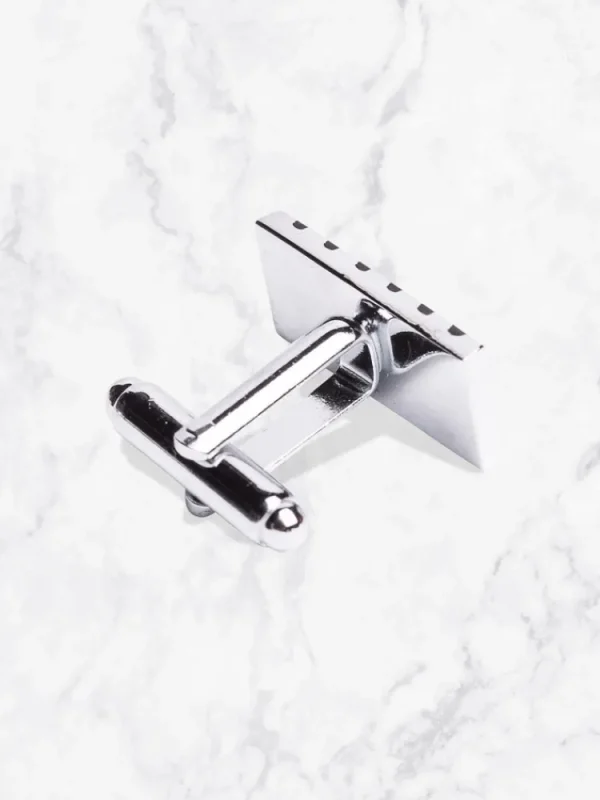 Palenzo Cérémonie | Accessoires Et Chaussures | Boutons de manchettes - Métal argenté rectangles à rayures