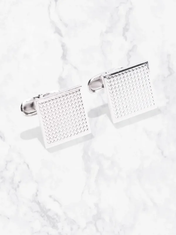 Palenzo Cérémonie | Accessoires Et Chaussures | Boutons de manchettes métal - Argenté carrés avec pierres