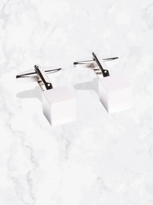 Palenzo Cérémonie | Accessoires Et Chaussures | Boutons de manchettes métal - Argenté cubes