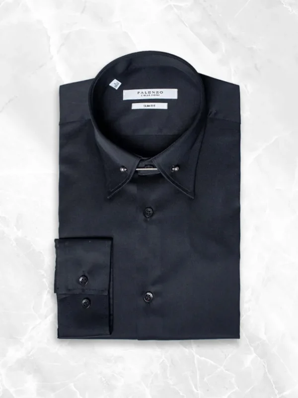 Palenzo Prêt-à-porter | Chemise col anglais avec barrette - Noir