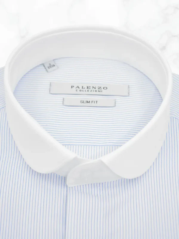 Palenzo Prêt-à-porter | Chemises | Chemise col club - Blanc et bleu ciel rayures