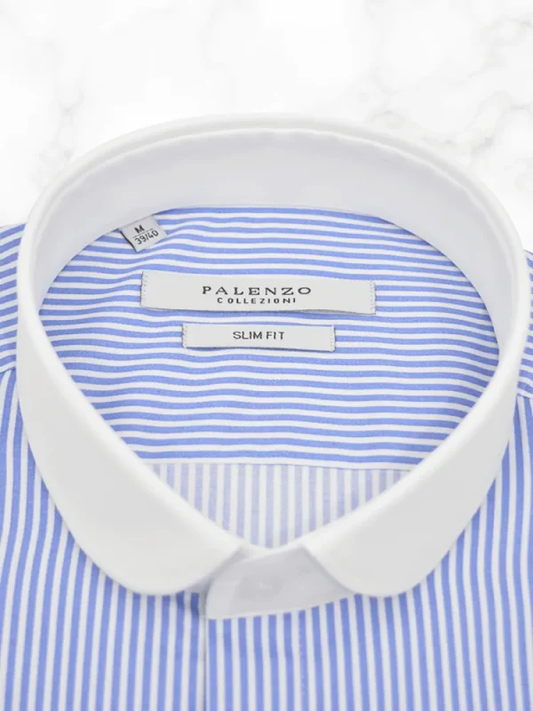 Palenzo Prêt-à-porter | Chemises | Chemise col club - Blanc et bleu marine rayures