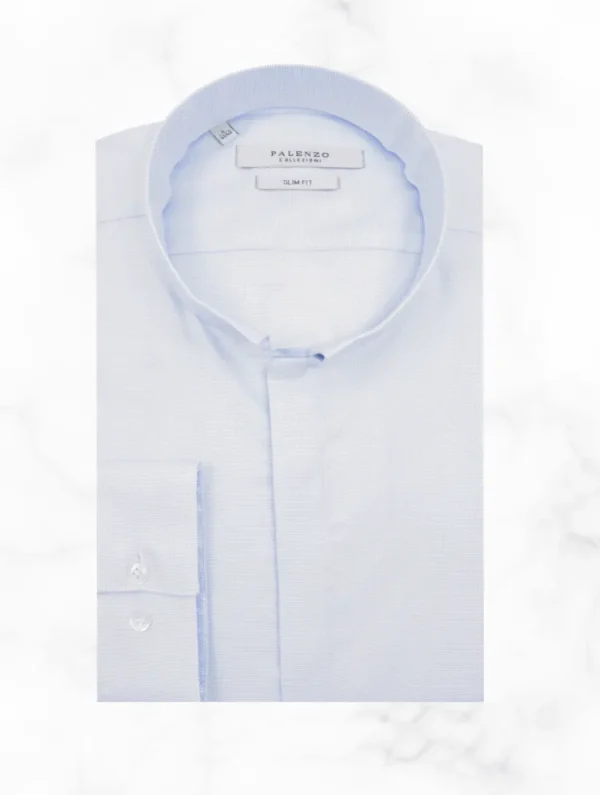 Palenzo Prêt-à-porter | Chemise col inversé - Bleu ciel micro carreaux