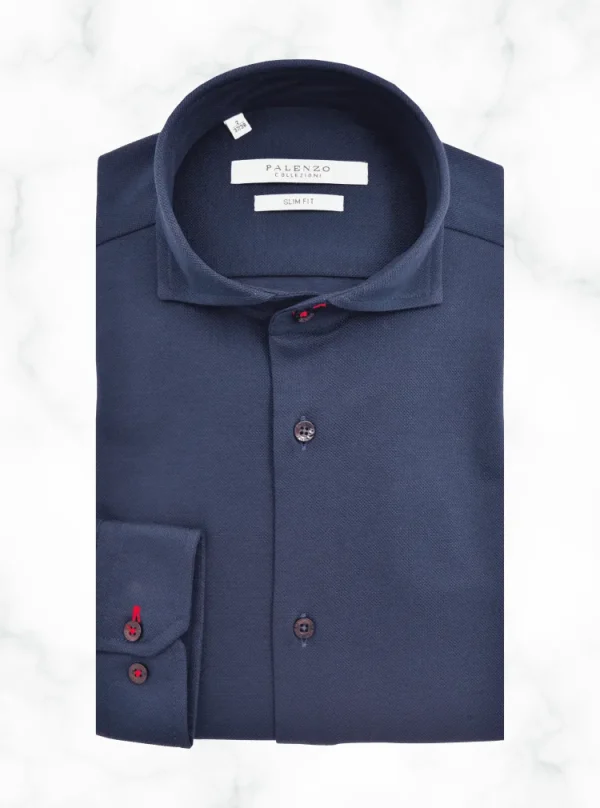 Palenzo Prêt-à-porter | Chemise col italien - Bleu marine