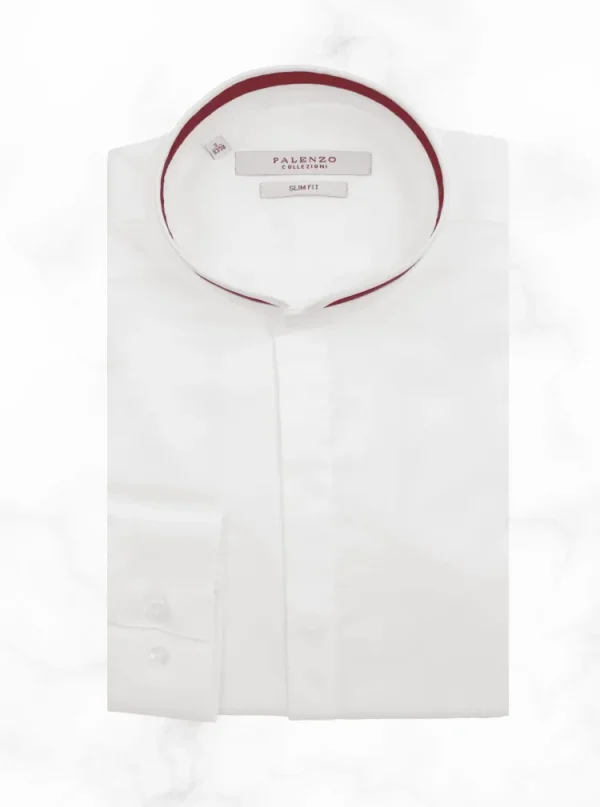 Palenzo Prêt-à-porter | Chemises | Chemise col officier arrondi - Blanc et bordeaux