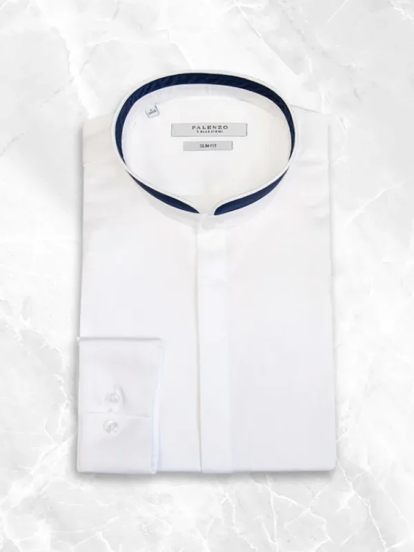 Palenzo Prêt-à-porter | Chemises | Chemise col officier arrondi - Blanc et bleu marine