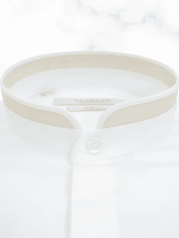 Palenzo Prêt-à-porter | Chemises | Chemise col officier arrondi - Blanc et beige