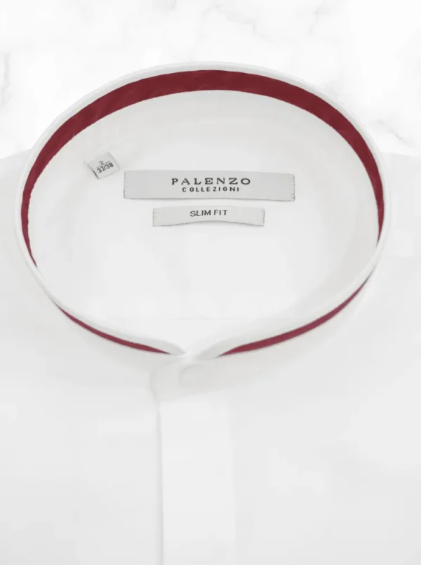 Palenzo Prêt-à-porter | Chemises | Chemise col officier arrondi - Blanc et bordeaux