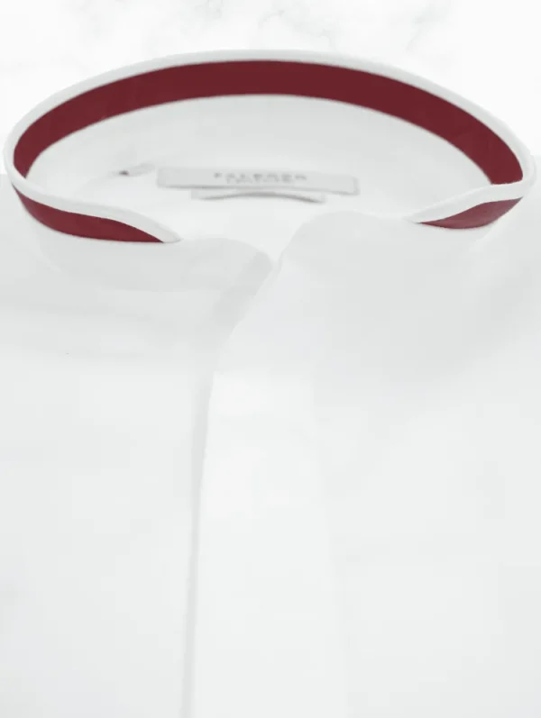Palenzo Prêt-à-porter | Chemises | Chemise col officier arrondi - Blanc et bordeaux