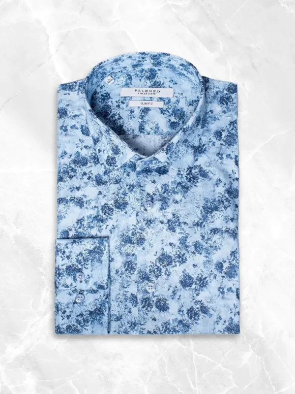 Palenzo Prêt-à-porter | Chemises | Chemise petit col français - Bleu et bleu marine imprimé