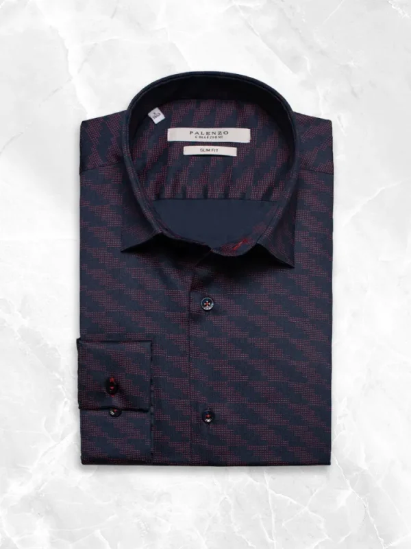 Palenzo Prêt-à-porter | Chemises | Chemise petit col français - Bleu marine et rouge imprimé