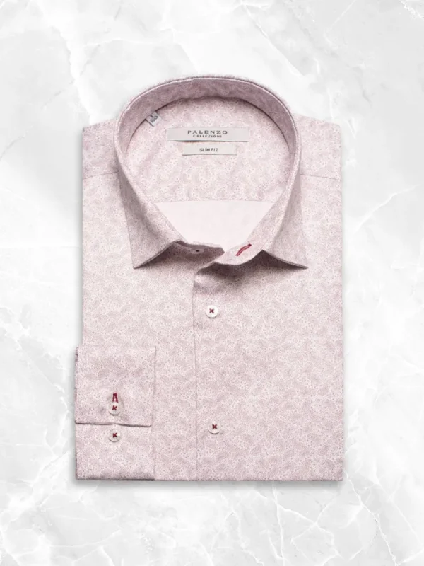 Palenzo Prêt-à-porter | Chemise petit col français - Blanc et rouge imprimé
