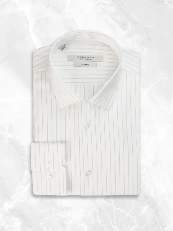 Palenzo Prêt-à-porter | Chemises | Chemise petit col français - Blanc et Bleu nuit rayures
