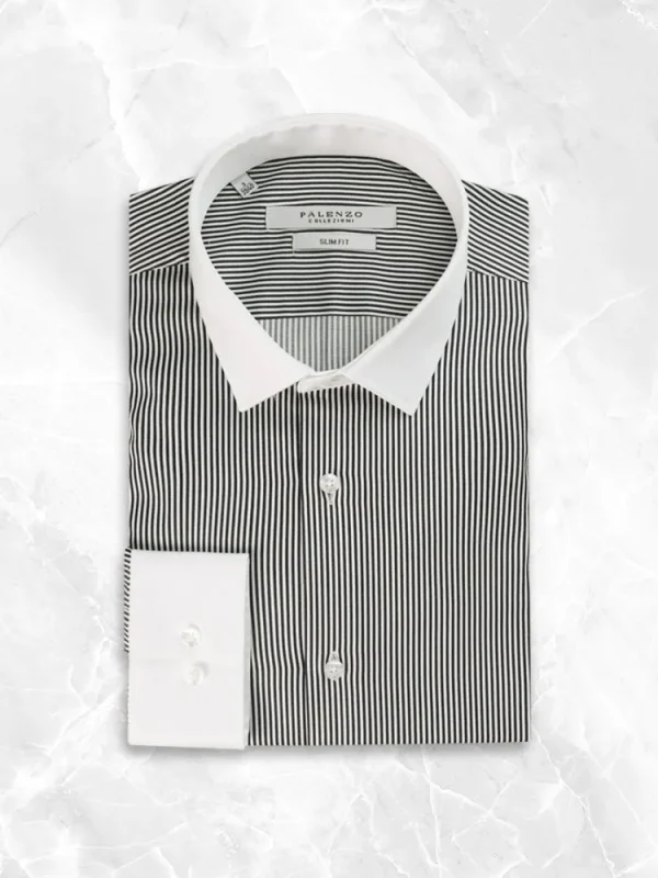 Palenzo Prêt-à-porter | Chemise petit col français - Noir rayures