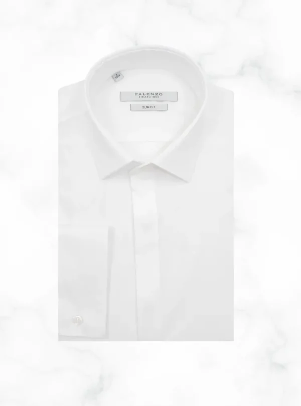 Palenzo Prêt-à-porter | Chemises Cérémonie | Chemise petit col français - Blanc bi-matière