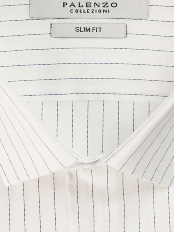 Palenzo Prêt-à-porter | Chemises | Chemise petit col français - Blanc et Bleu nuit rayures