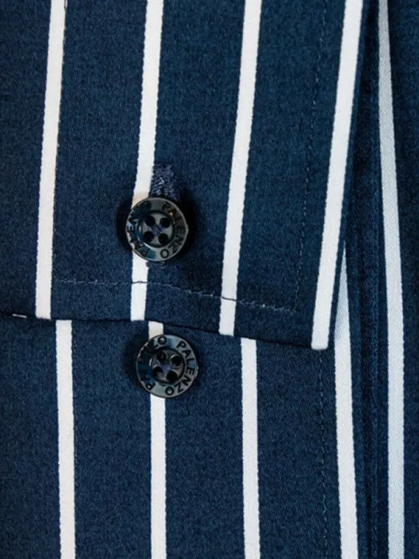 Palenzo Prêt-à-porter | Chemises | Chemise petit col français - Bleu marine et blanc rayures