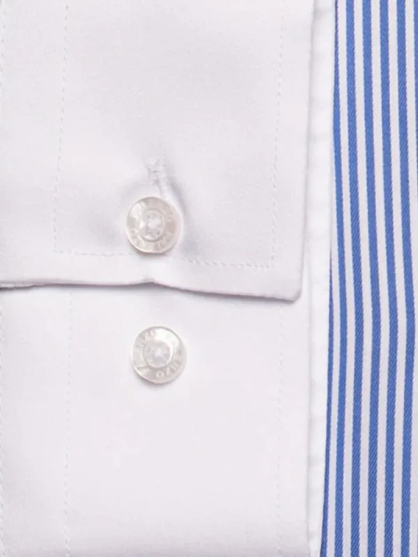 Palenzo Prêt-à-porter | Chemise petit col français - Blanc et bleu rayures