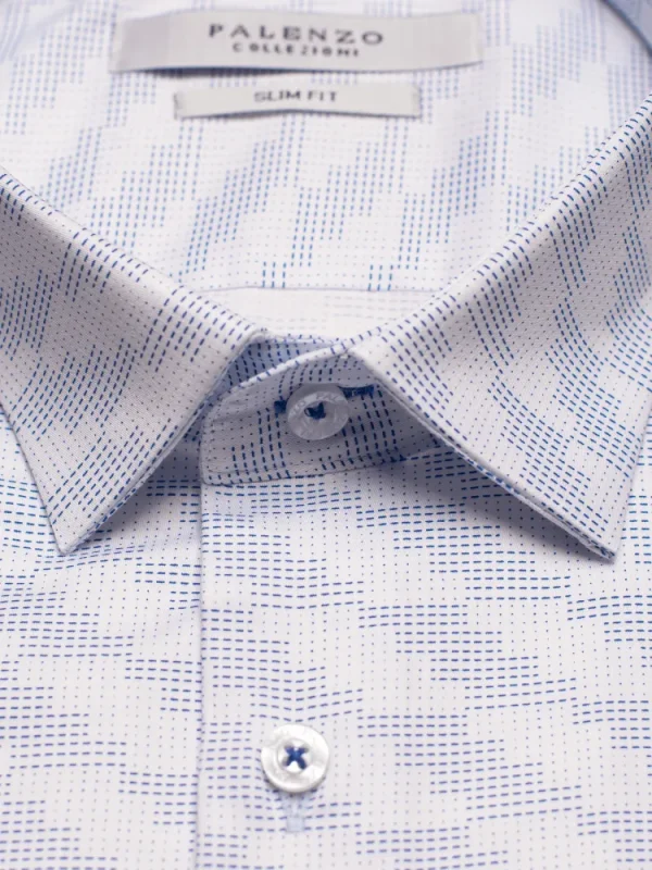 Palenzo Prêt-à-porter | Chemise petit col français - Blanc et bleu imprimé