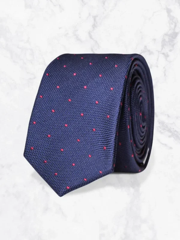 Palenzo Accessoires Et Chaussures | Cravates Et Nœuds Papillon | Cravate - Bleu marine à pois framboises