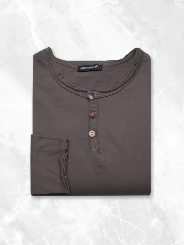 Palenzo Prêt-à-porter | Polo, Tee-shirt | T-shirt col tunisien - Gris taupé